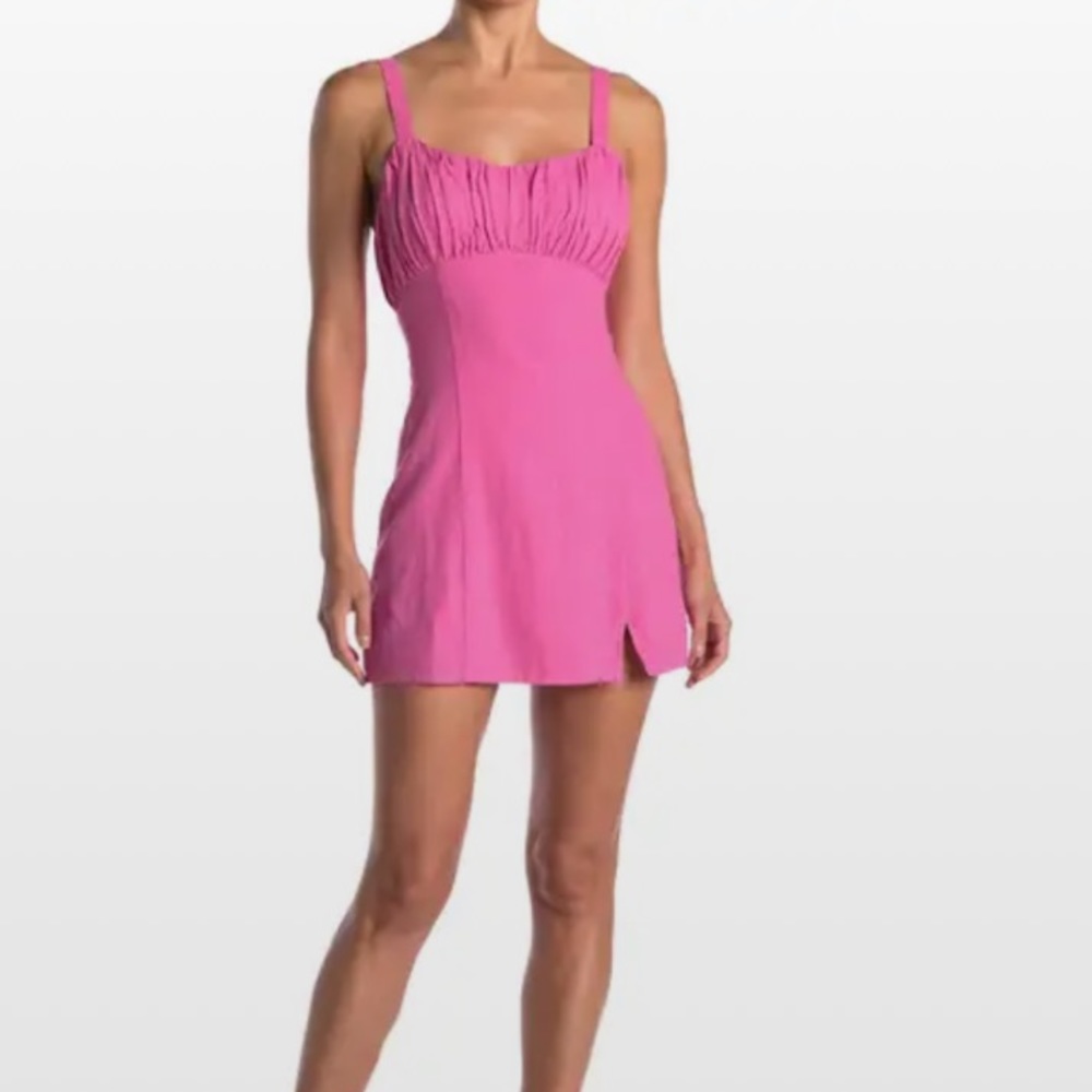 Ruched Linen Mini Dress
